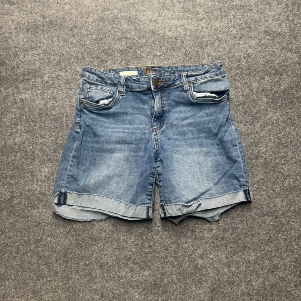 Kut from the Kloth Katy Boyfriend Short Denim Blue Cuffed Raw Hem Size 10
